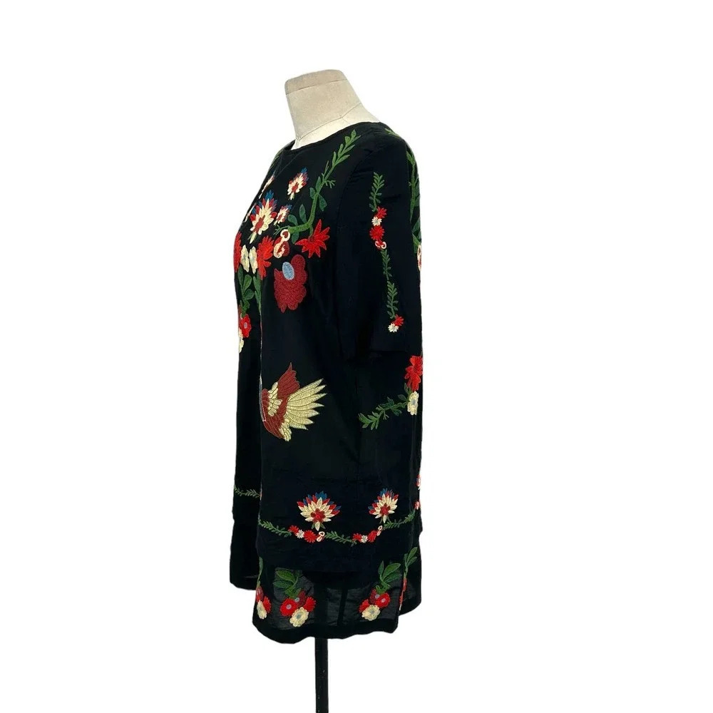 Zara Embroidered Floral Crane Bird Short Black Dress Size XS - Picture 5 of 8